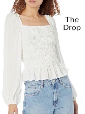 2X Smocked Bodice Long Sleeve Gauze Blouse in White, NWT